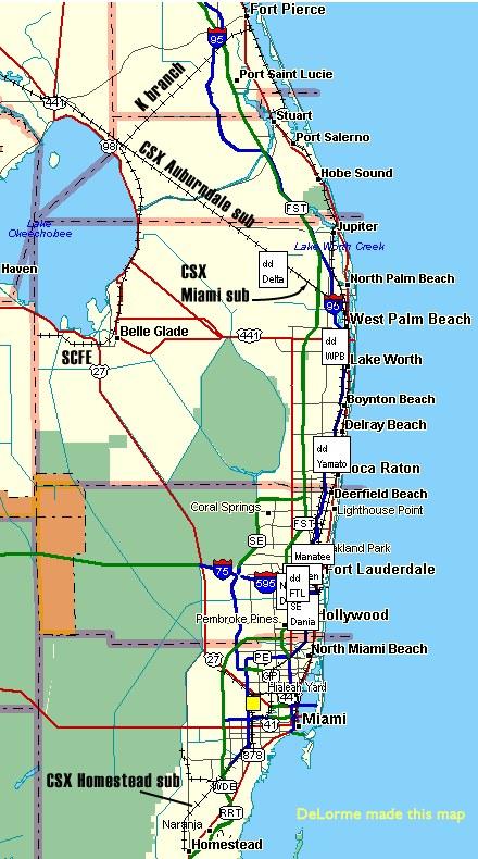 oversize map of CSX, FEC, and SCFE in south Florida