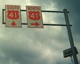 Overhead colored US 41 gantry looking up